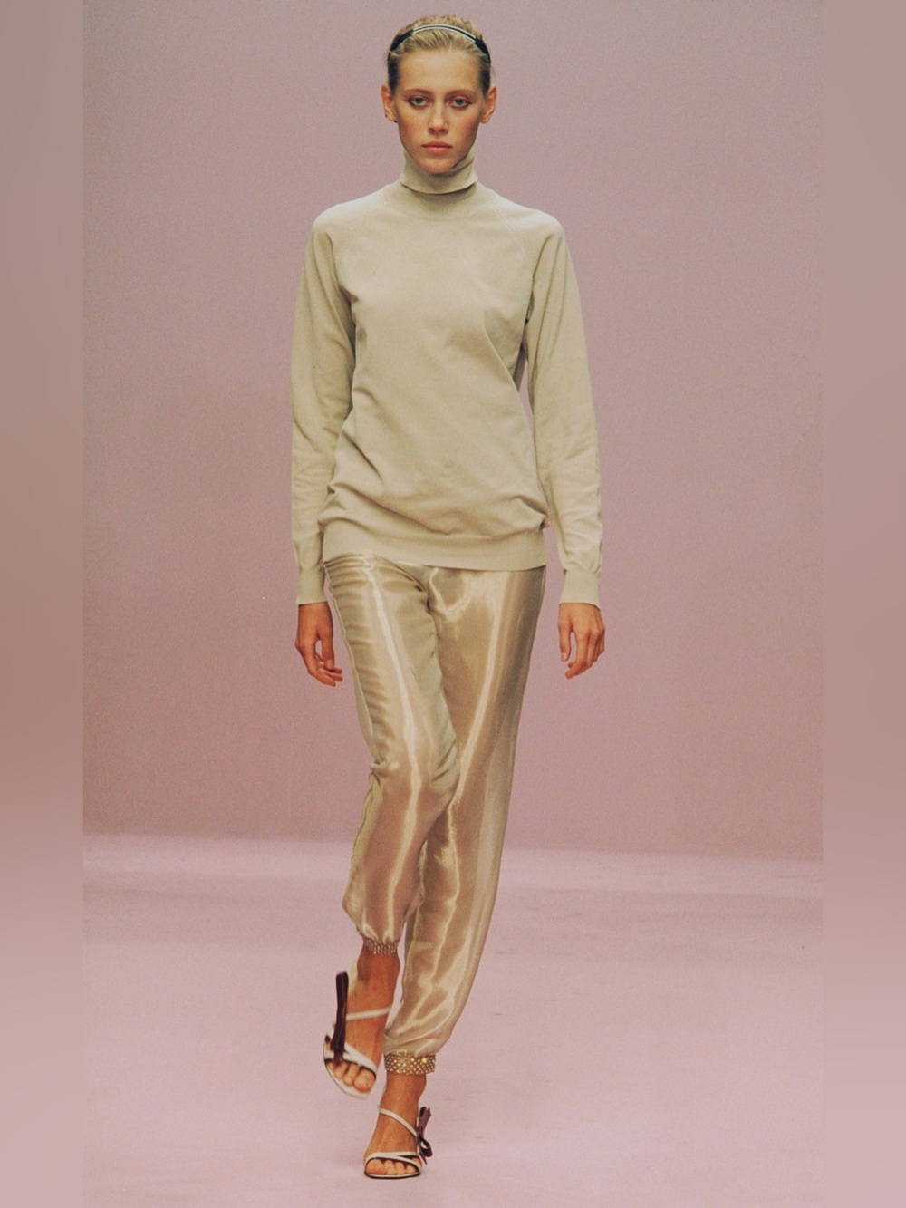 Miu Miu SS 2000 Crystal Embellished Silk Sheer Pencil Skirt Gray Silver Gold - Picture 5 of 14